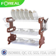 22 Inch 3-Tiers Wooden Dish Drainer with Plastic Tray